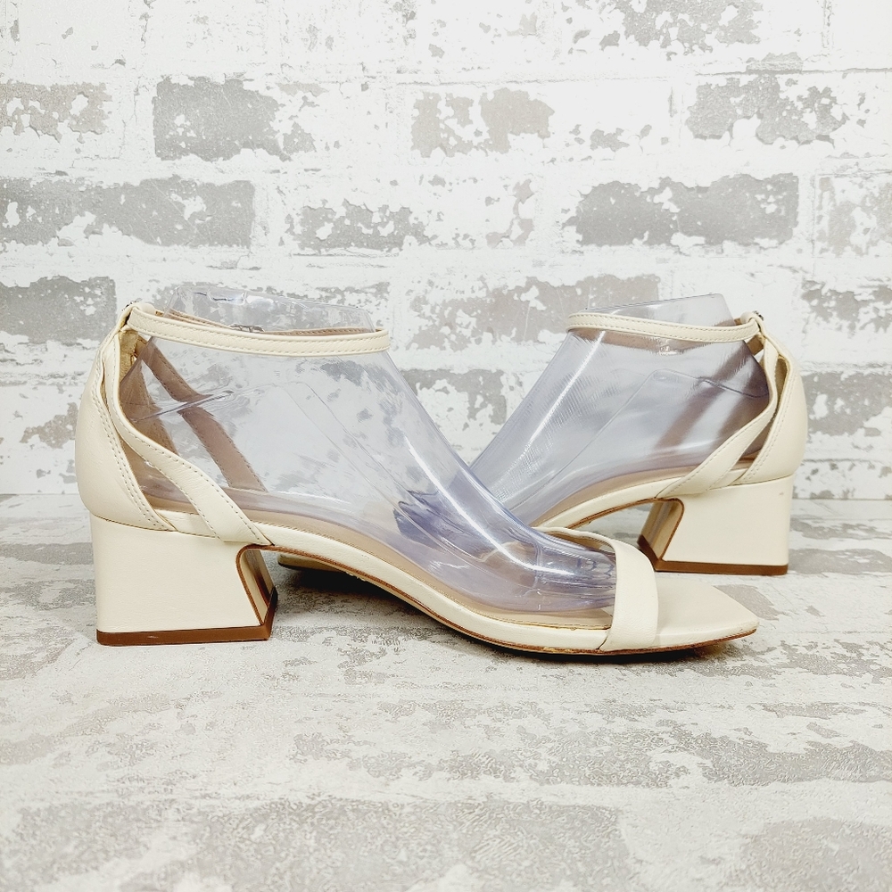 Sam Edelman Wilson Ivory Leather Square Toe Ankle Strap Heels Sandals D285 - Picture 6 of 14
